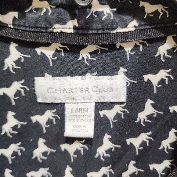 Charter Club Shirt Women's Size L Navy Horse Print Button Down - Picture 11 of 16